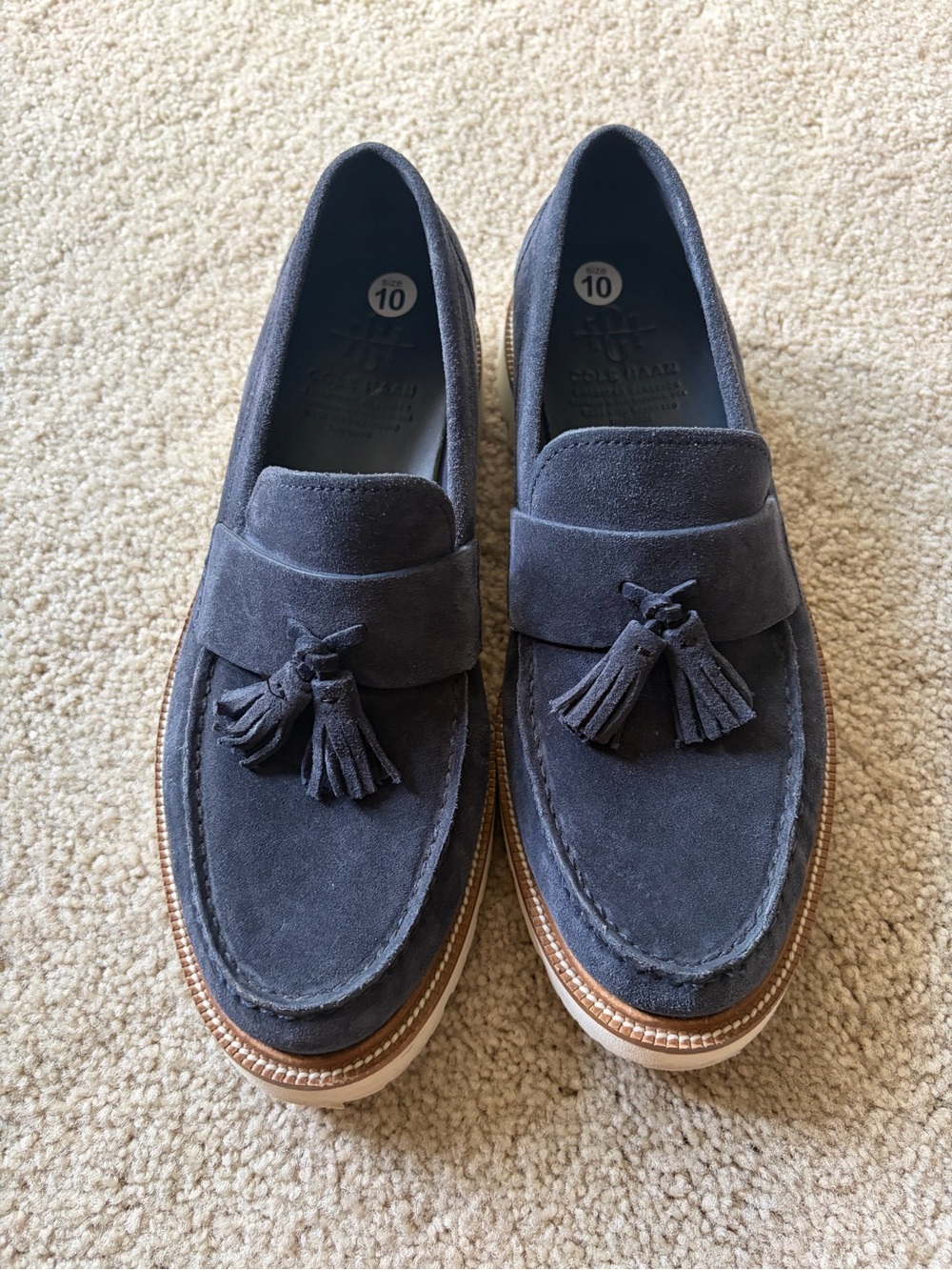 Cole haan American classic man made leather blue suede tassels loafers size 10